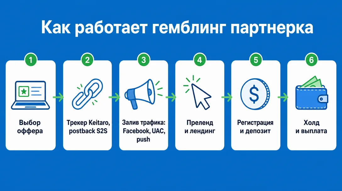 Схема работы гемблинг партнерки от веб-мастера до выплаты