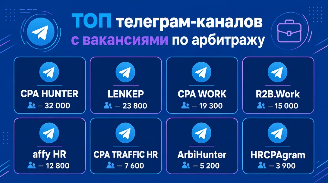 Подборка телеграм-каналов с вакансиями по арбитражу трафика