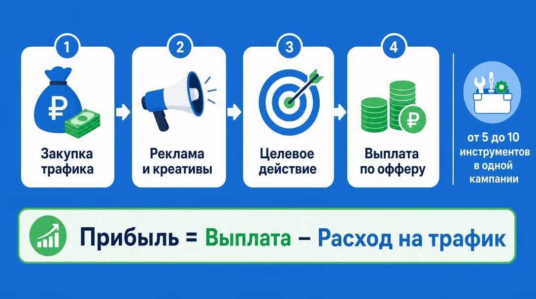 Схема работы арбитража трафика от закупки до выплаты