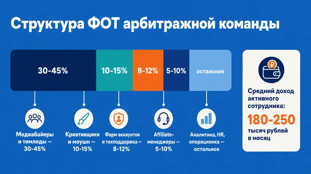 Структура расходов арбитражной команды на ФОТ по ролям