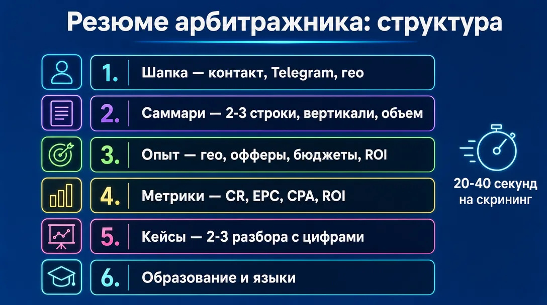 Структура резюме арбитражника с обязательными блоками