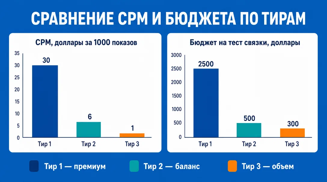 График сравнения CPM и бюджета на тест по тирам