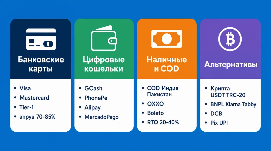 Схема четырех семейств платежных методов в арбитраже