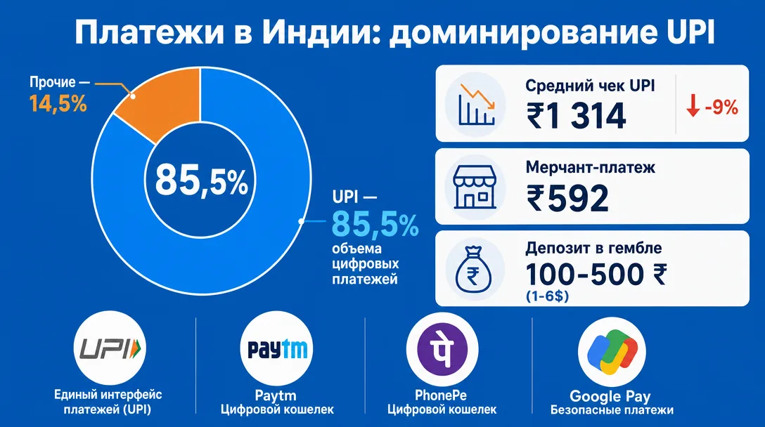 Доля UPI в цифровых платежах Индии и средний чек