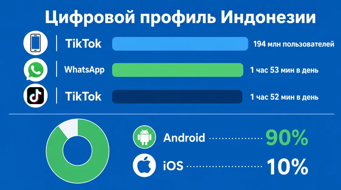 График использования соцсетей и устройств в Индонезии
