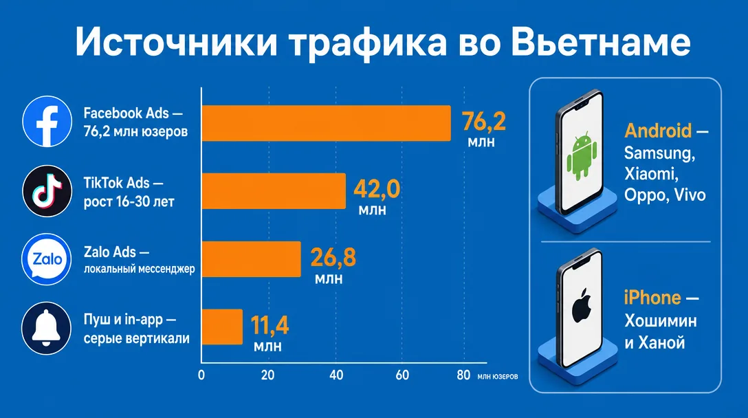 График соцсетей и источников трафика во Вьетнаме
