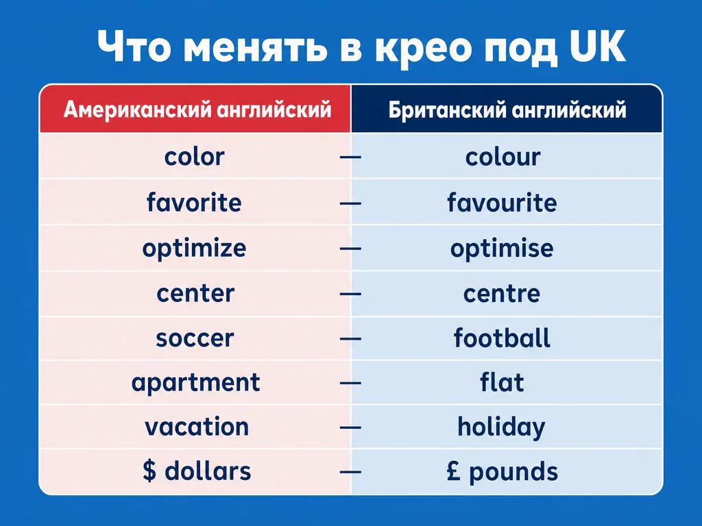 Сравнительная таблица американского и британского английского для креативов