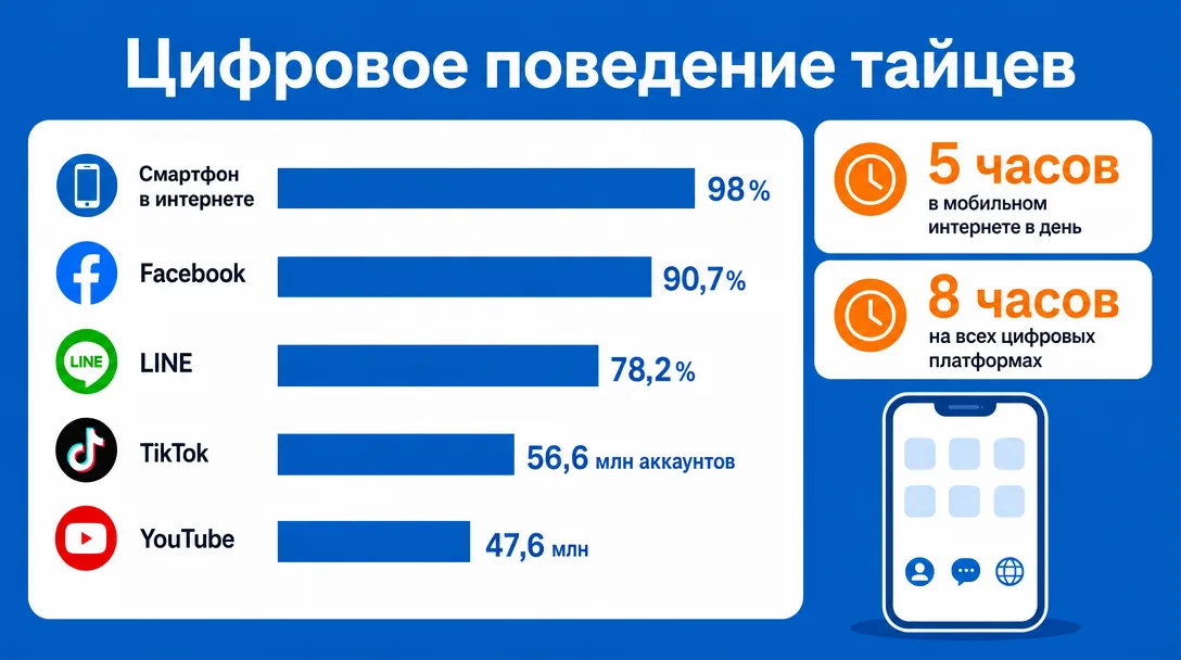 График проникновения соцсетей и мобильного интернета в Таиланде