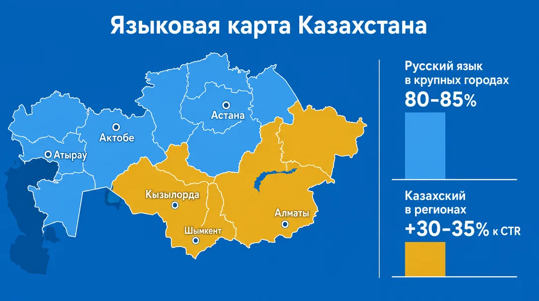 Диаграмма охвата русского и казахского языков по регионам