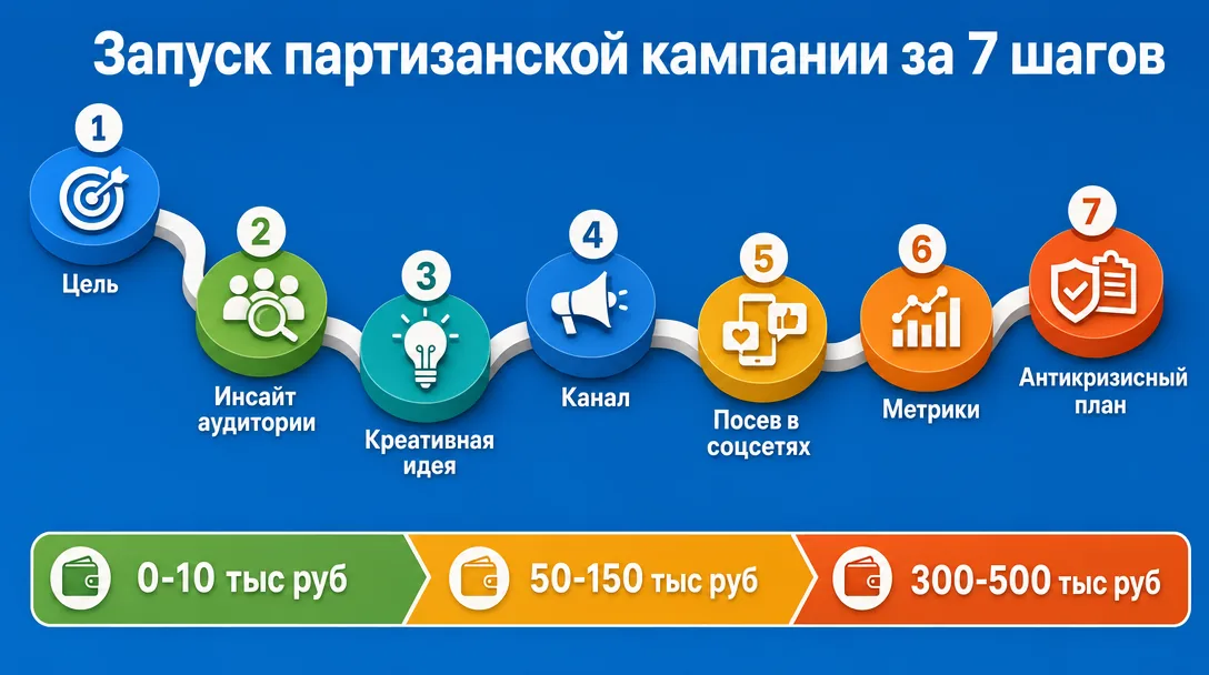 Схема семи шагов запуска партизанской кампании