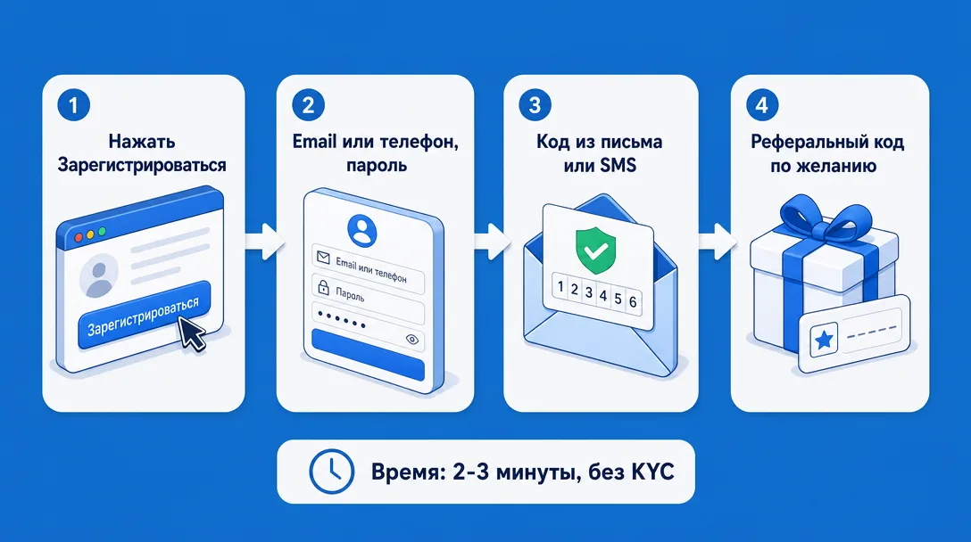 Схема пошаговой регистрации на криптобирже BingX