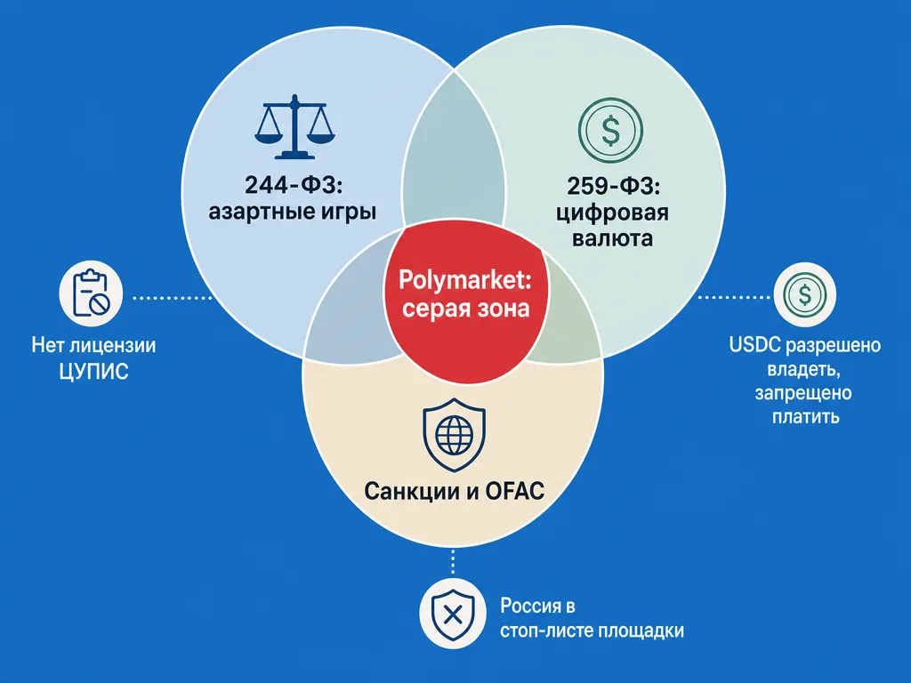 Схема правового статуса Polymarket в России: три закона и серая зона