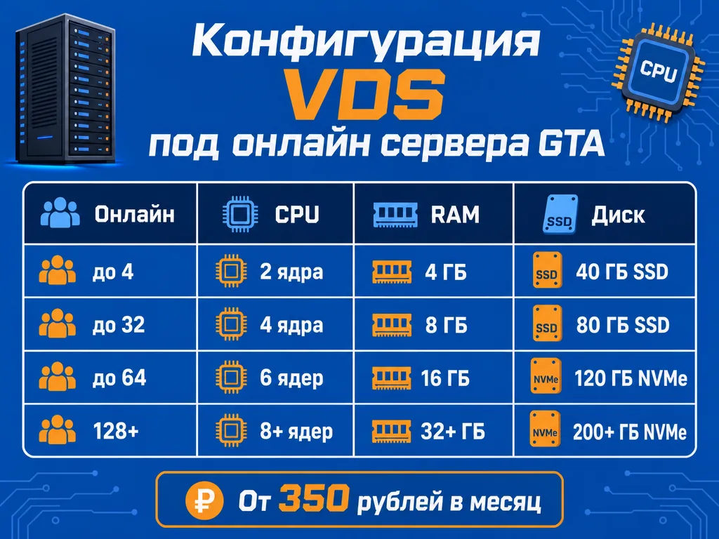 Требования к VDS под сервер GTA по количеству онлайн игроков