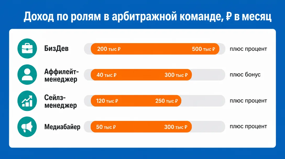 Сравнение дохода BizDev, affiliate manager, sales и media buyer