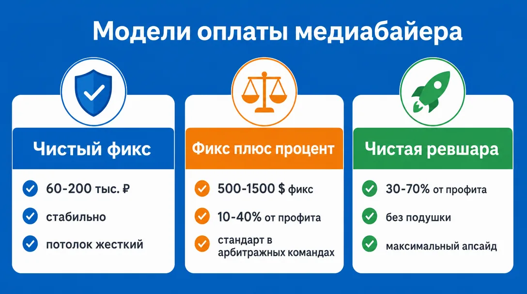 Схема трех моделей оплаты медиабайера фикс ревшара и гибрид