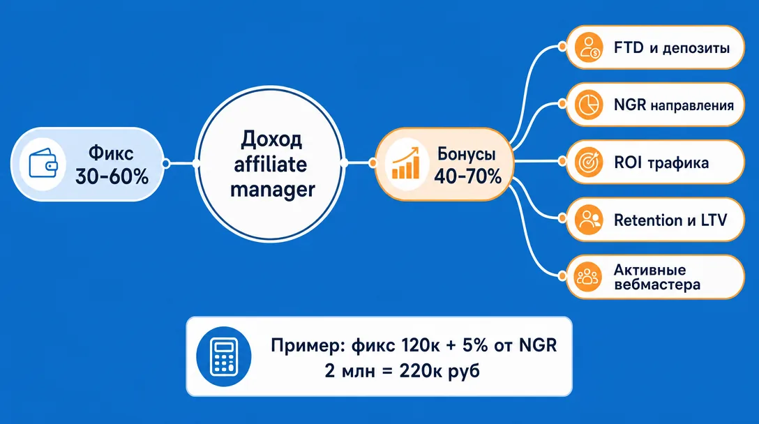 Схема структуры дохода affiliate-менеджера и KPI