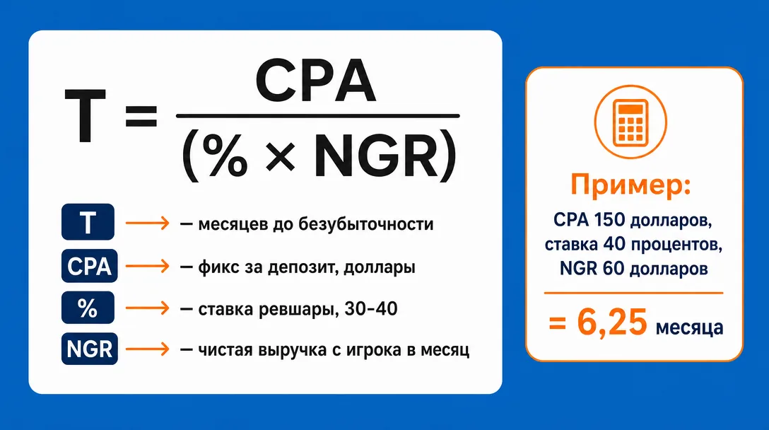 Формула расчета точки безубыточности revshare против CPA