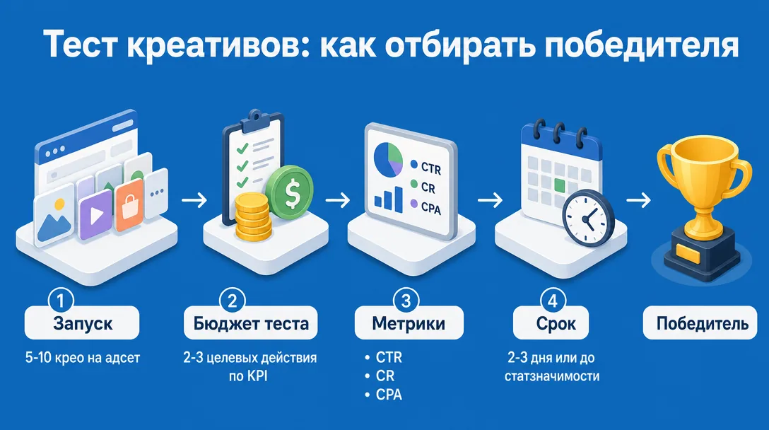 Диаграмма отбора победителя среди креативов по метрикам