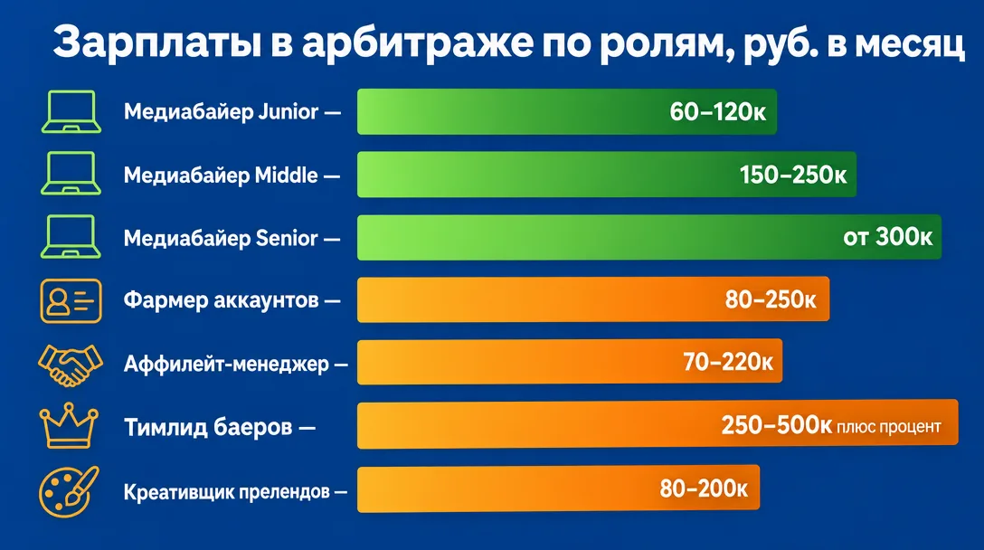 Зарплаты по ролям в арбитраже трафика: байер, фармер, тимлид