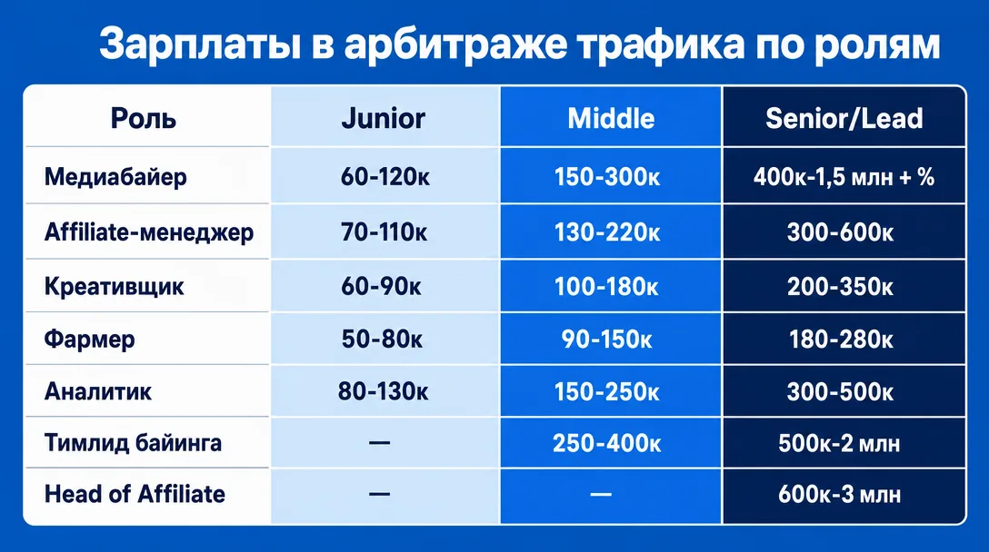 Сравнительная таблица зарплат по ролям и уровням в арбитраже