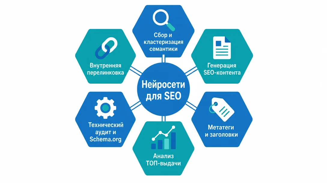 Схема шести SEO-задач которые закрывают нейросети
