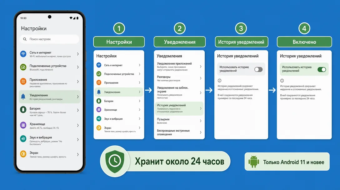 Путь включения истории уведомлений Android для Telegram
