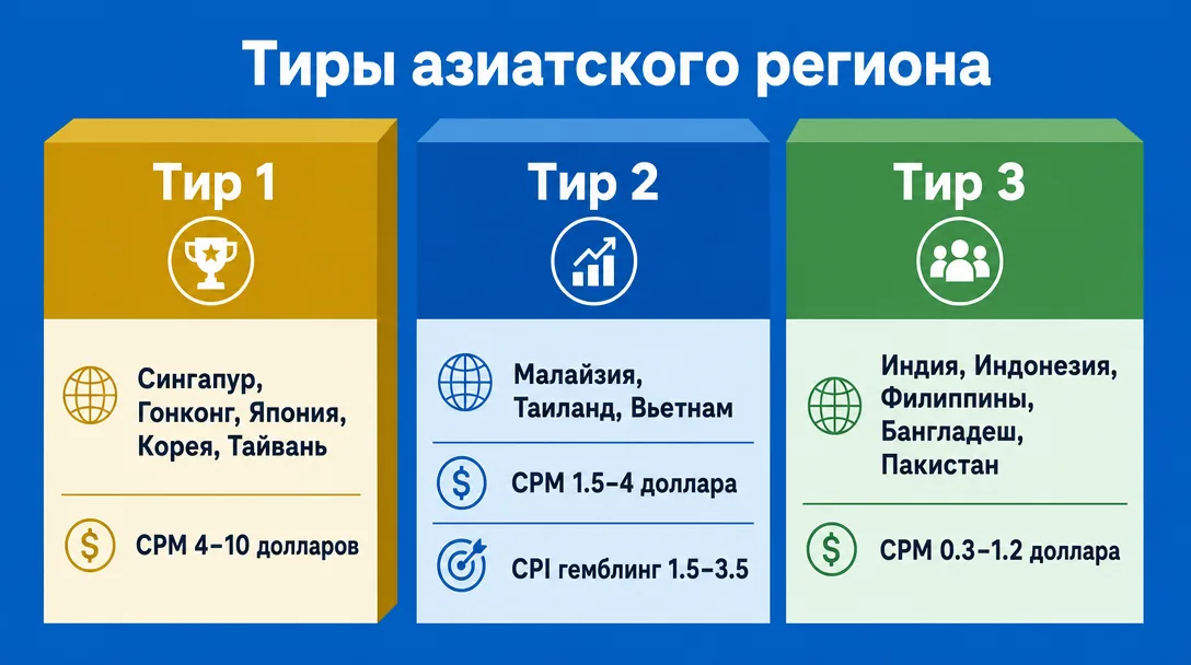 График распределения стран Азии по тирам и стоимости трафика