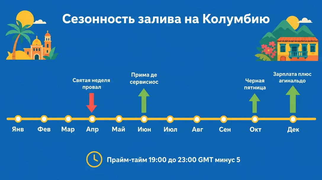 Календарь сезонности и пиков трафика в Колумбии