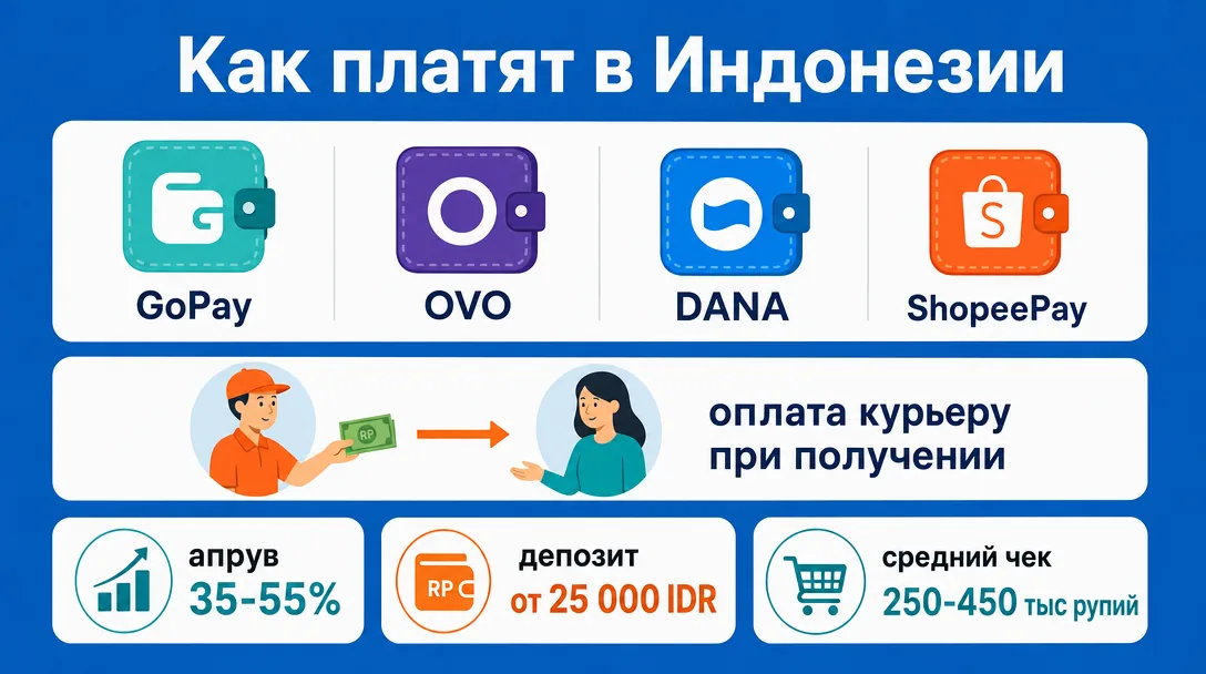 Инфографика платежных систем и COD модели в Индонезии