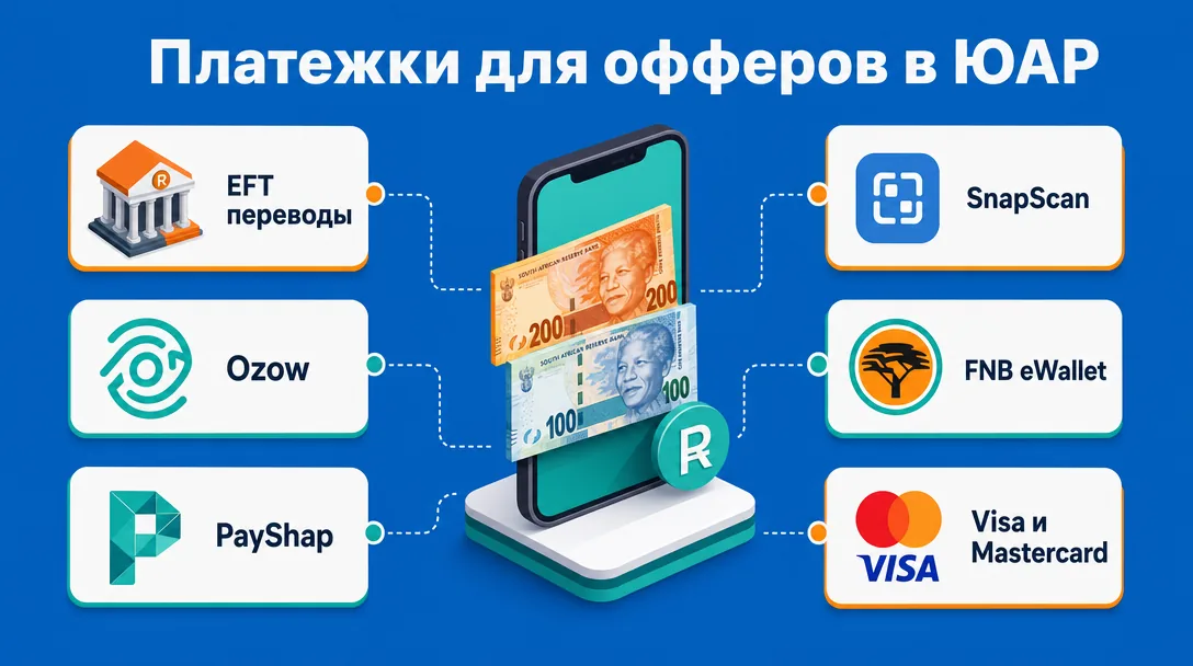 Схема локальных платежных методов ЮАР для арбитражных офферов