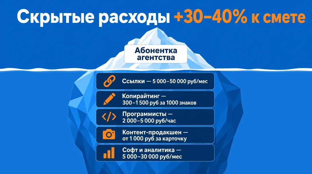 Инфографика скрытых расходов на SEO сверх абонентки