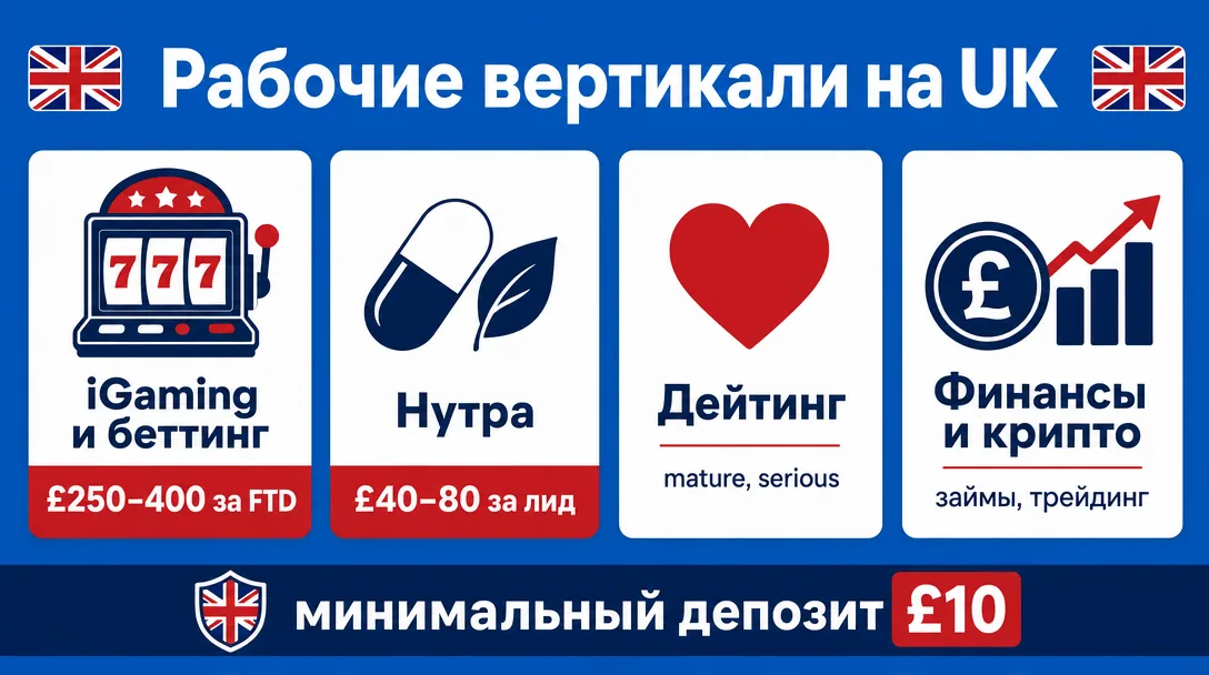 Инфографика по вертикалям и выплатам на британском гео