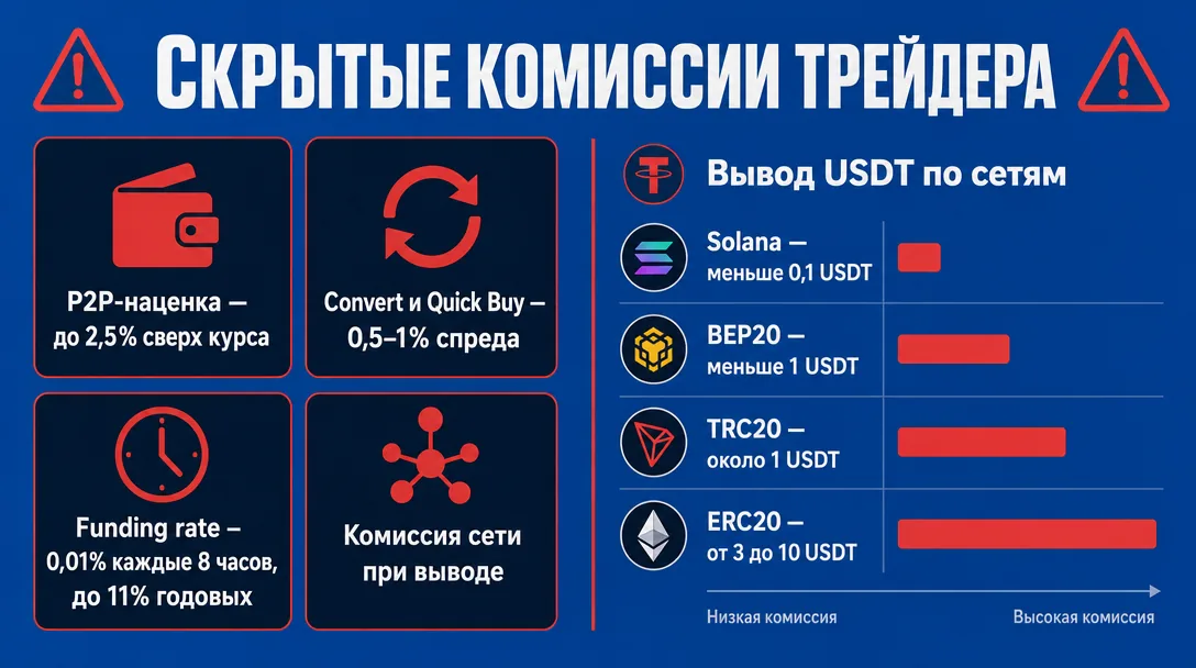 Инфографика скрытых комиссий и сетей вывода USDT