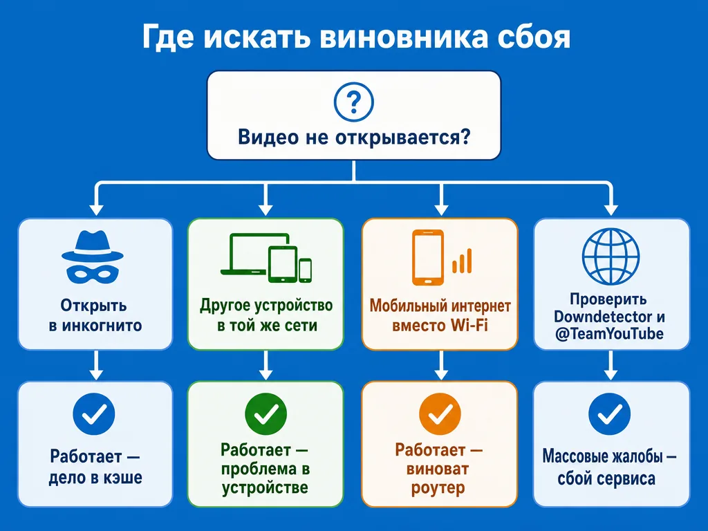 Схема диагностики источника ошибки YouTube