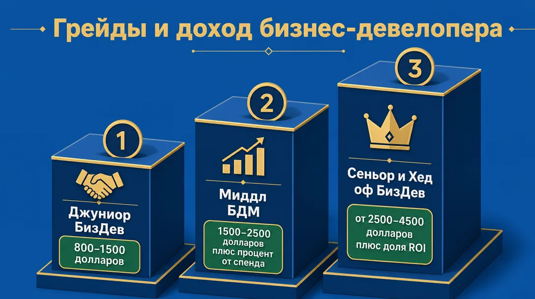 Грейды BizDev в арбитраже и вилки зарплат в долларах