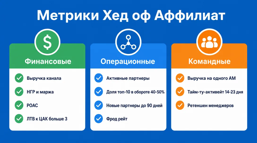 Инфографика трех групп KPI Head of Affiliate