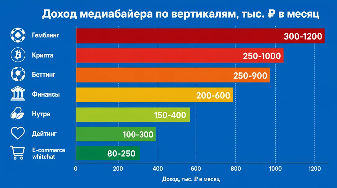 График доходов медиабайера по вертикалям гемблинг крипта нутра дейтинг