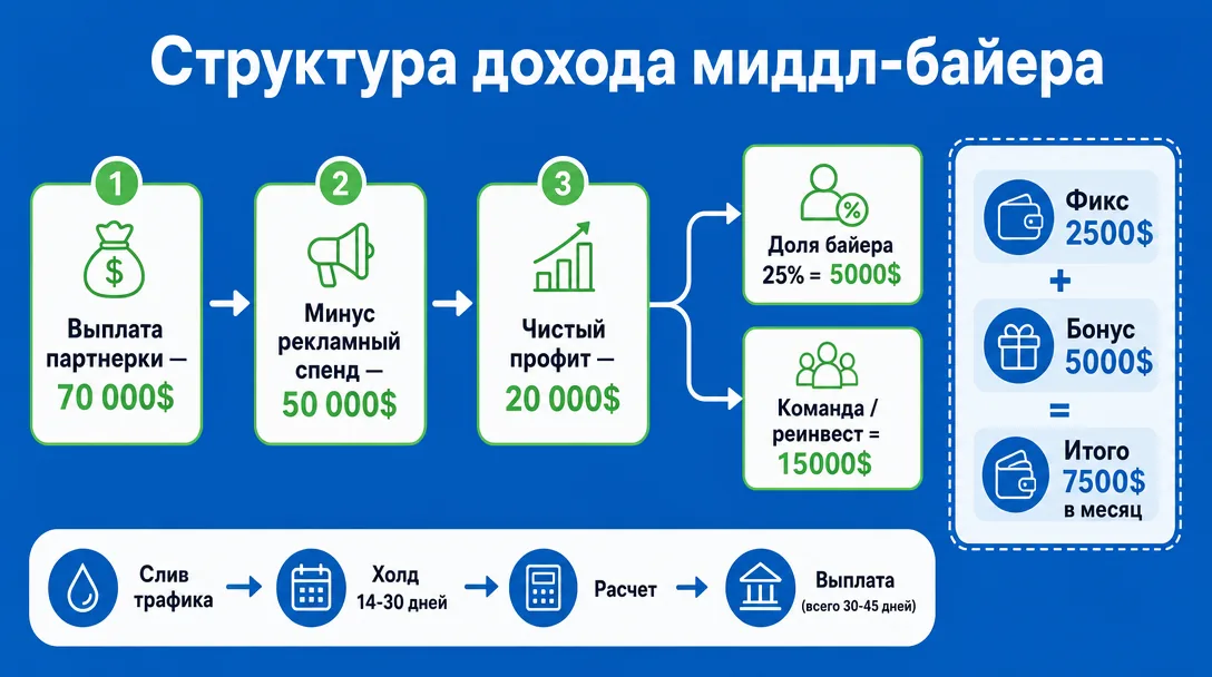 Схема расчета дохода медиабайера через revshare модель