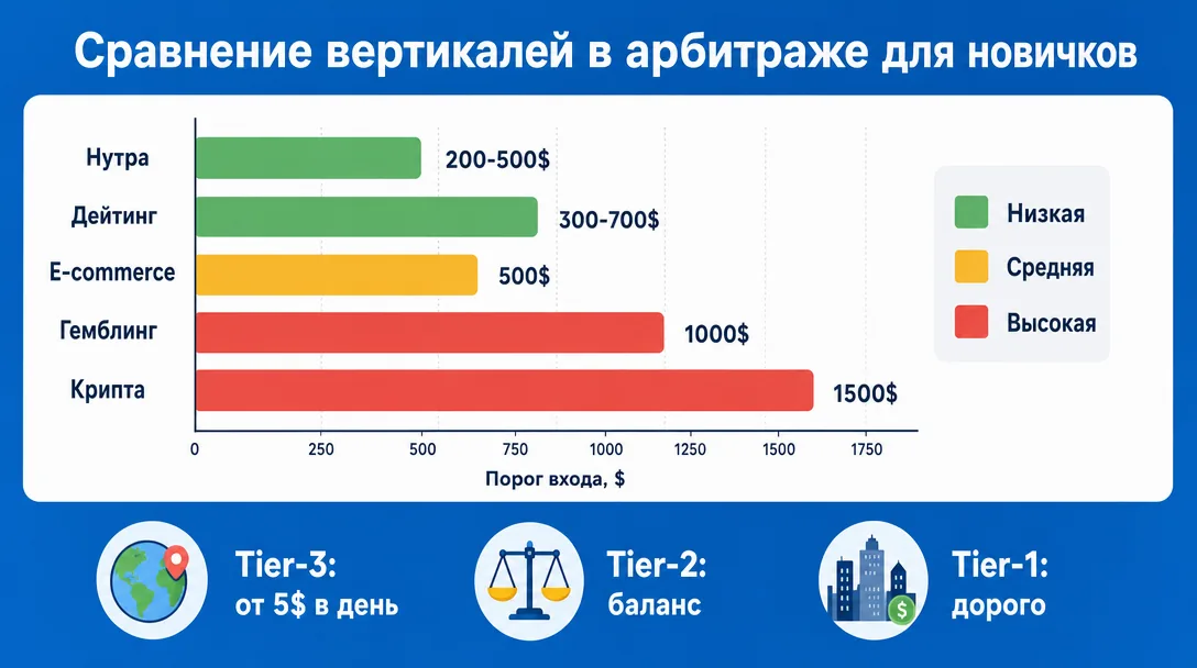 Сравнение вертикалей по порогу входа и сложности для новичка