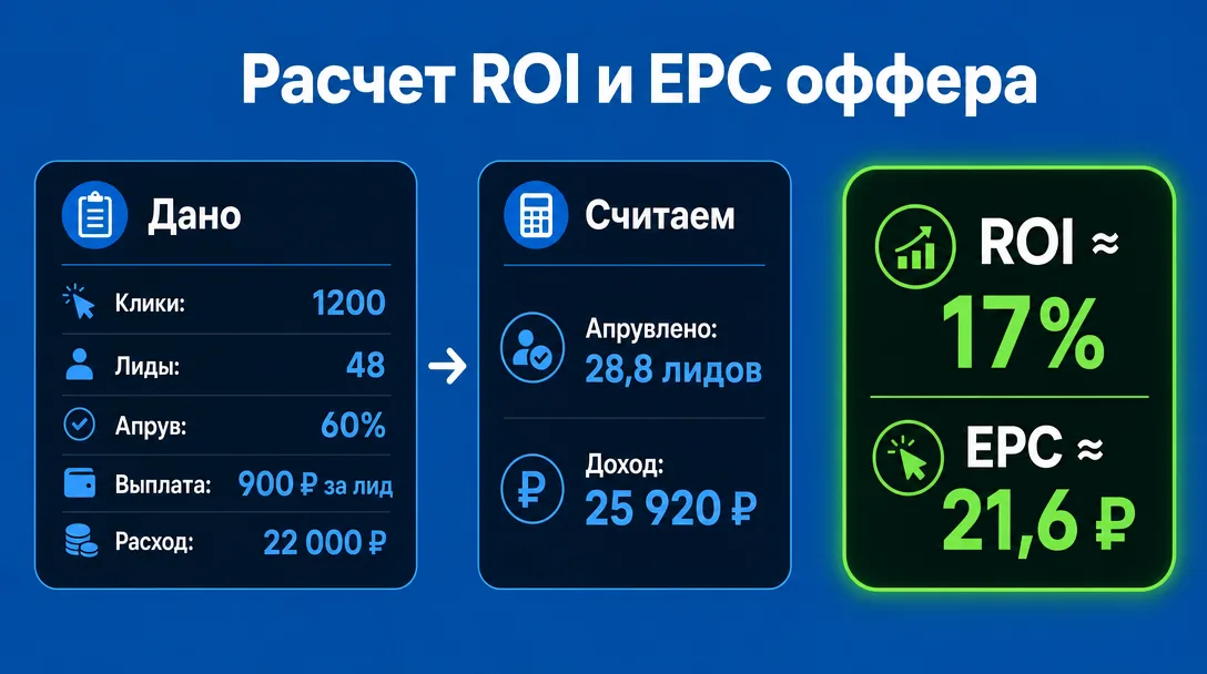 Расчет ROI и EPC аффилейт-менеджера по таблице кликов и лидов