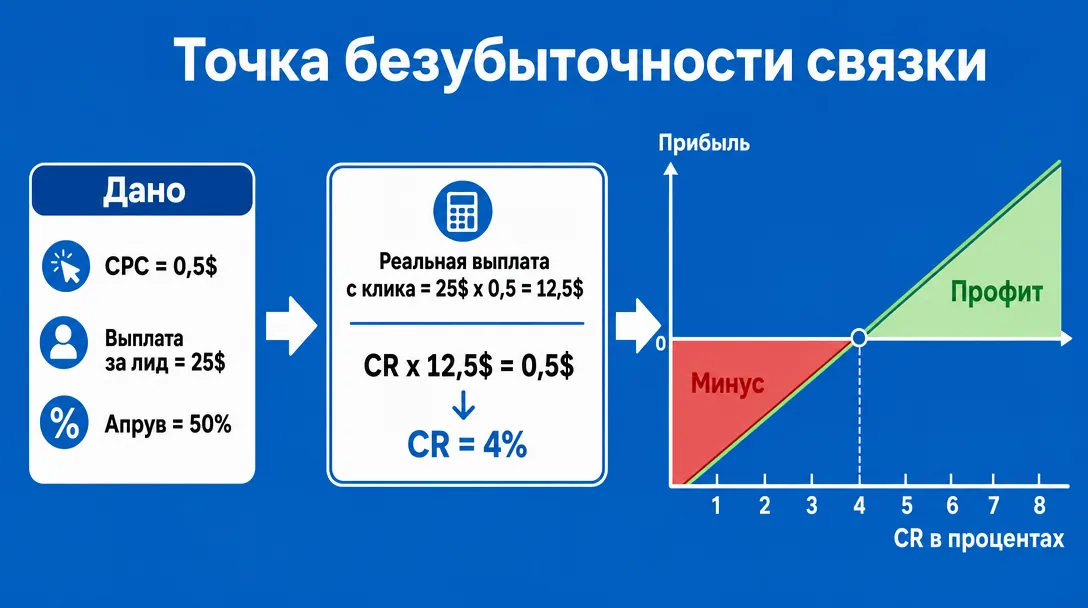 Схема расчета точки безубыточности связки медиабайера