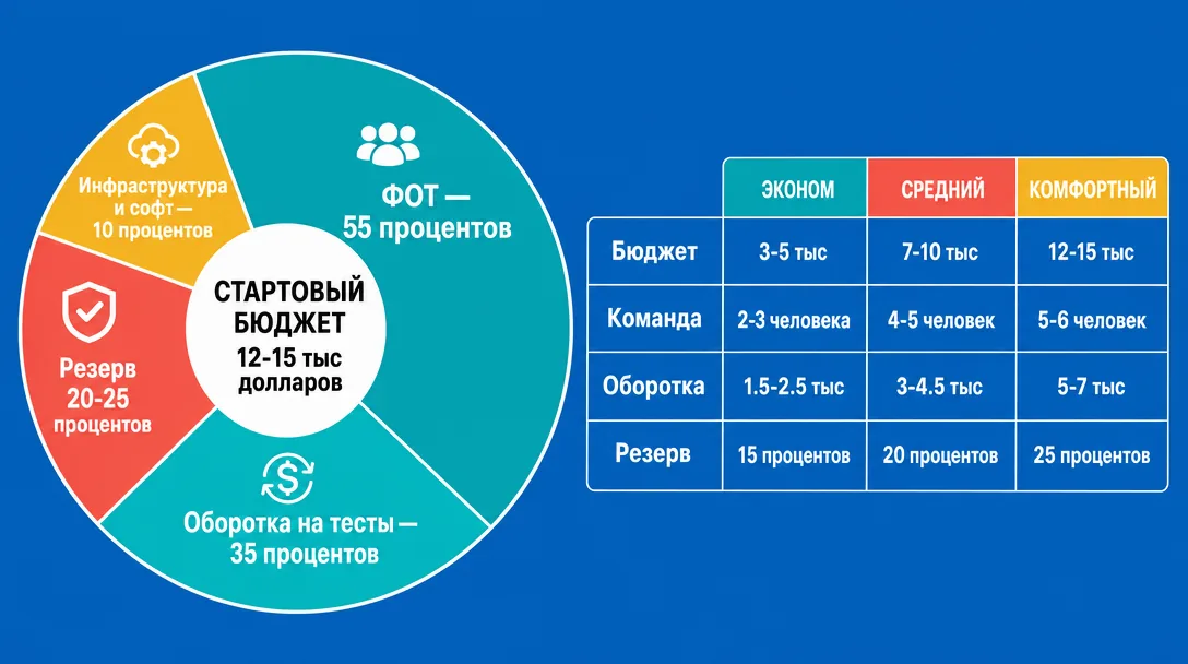 структура стартового бюджета арбитражной команды на три месяца