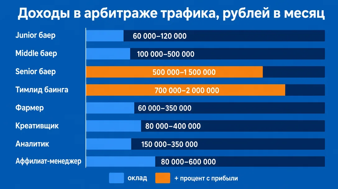 Сравнение зарплат по ролям и грейдам в арбитраже трафика