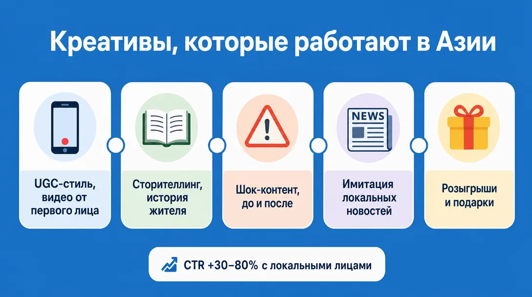 Схема рабочих креативных подходов для трафика в Азии