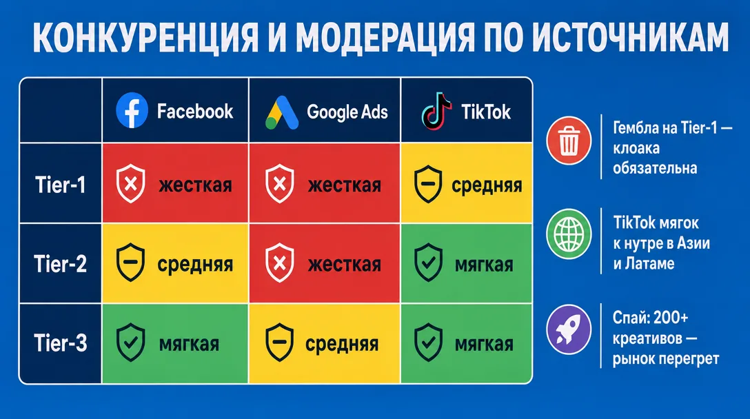 Карта конкуренции и жесткости модерации по тирам
