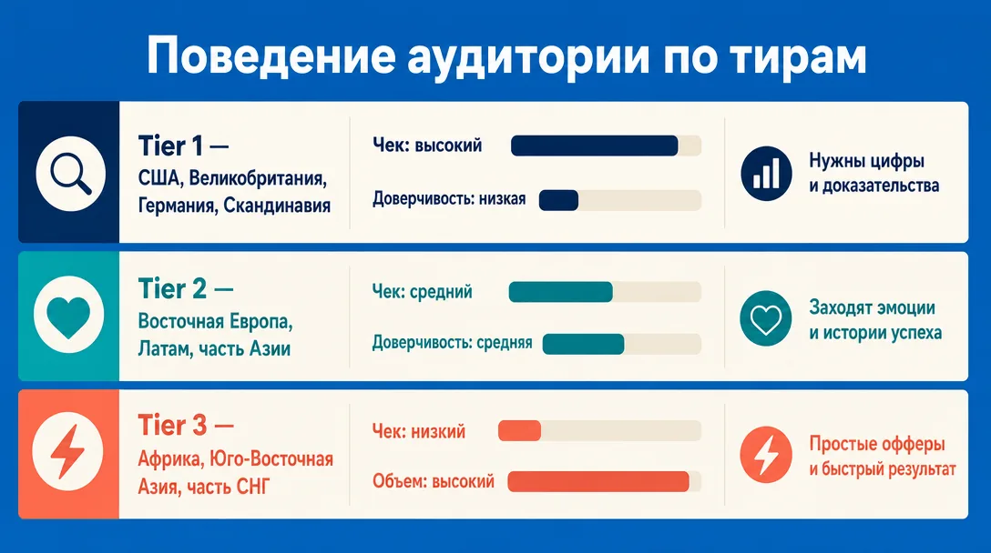 График сравнения поведения аудитории по регионам и тирам