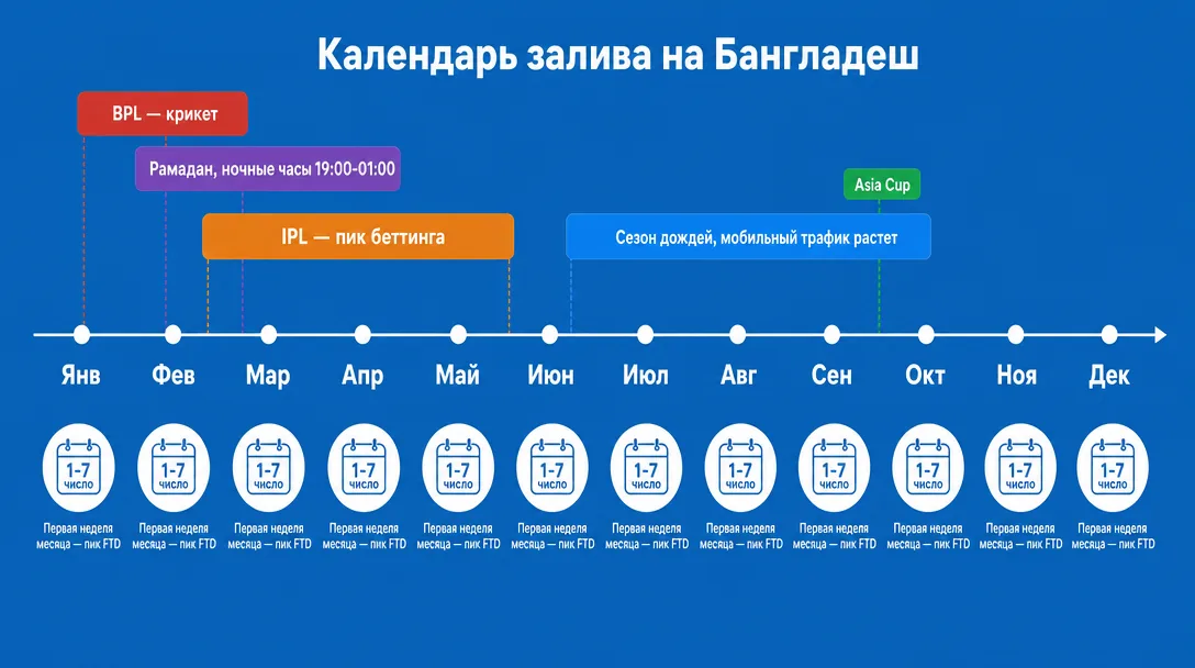 Календарь сезонов и пиков залива на Бангладеш