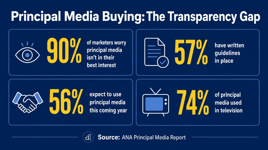 Infographic showing ANA principal media buying statistics and marketer concerns