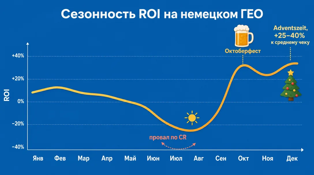 График сезонности ROI и CR по месяцам на немецком ГЕО