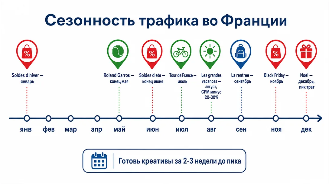 Сезонность трафика и пики залива во Франции по месяцам